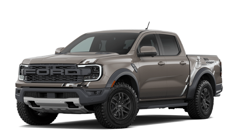 2026 Ford Ranger Raptor in Marsh Gray — front three-quarter view